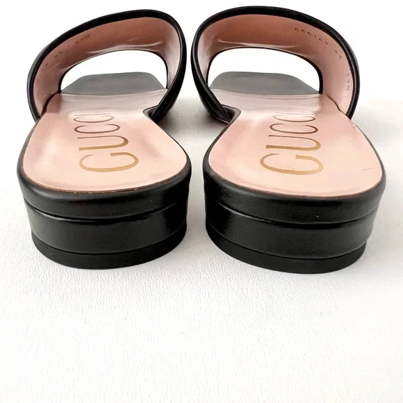 GUCCI | Marmont GG Jolie Matelasse Quilted Black Leather Low Heel Slides Sandals - Picture 11 of 14